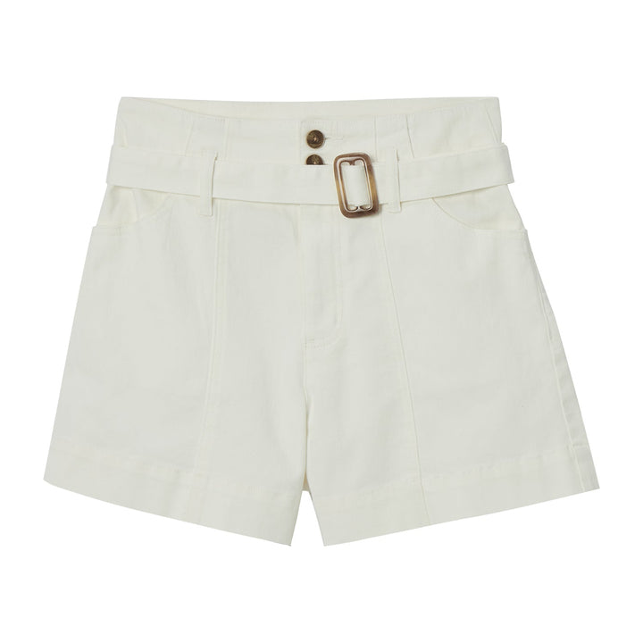 Mid Rise Relax Fit White Denim Shorts